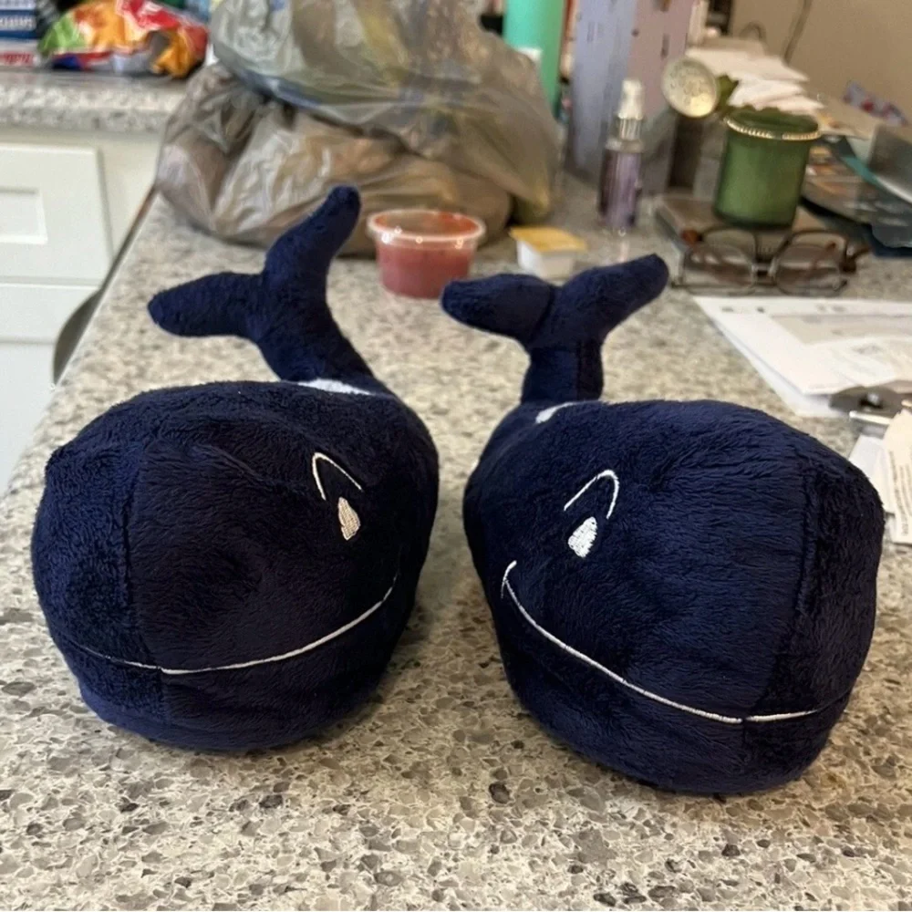 Vineyard Vines Navy Whale Plush Slippers for Kids